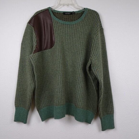 Ralph Lauren Wool Blend Sweater Women's Plus Size 2X Green Faux Leather Trim - Picture 2 of 9